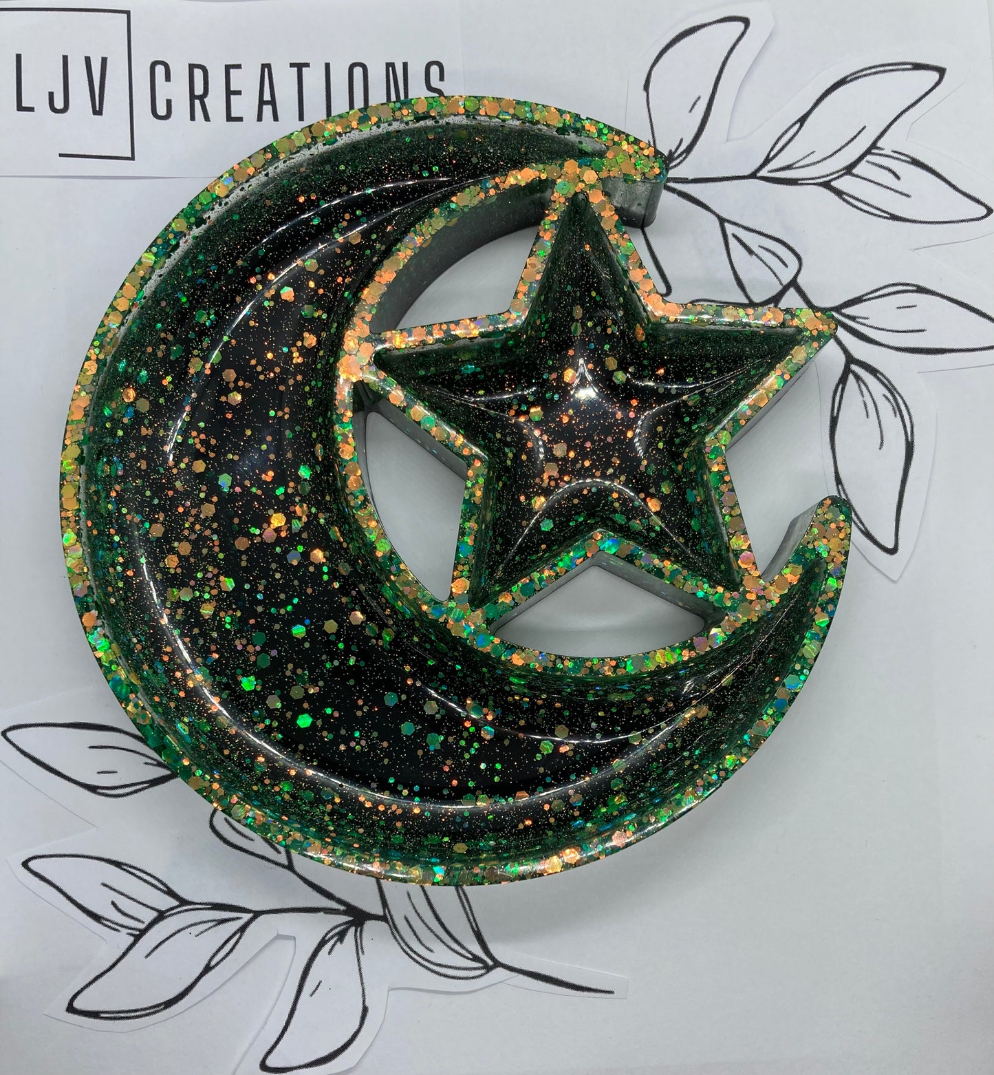 MoonStar trinket tray Green Glitter w/ Black