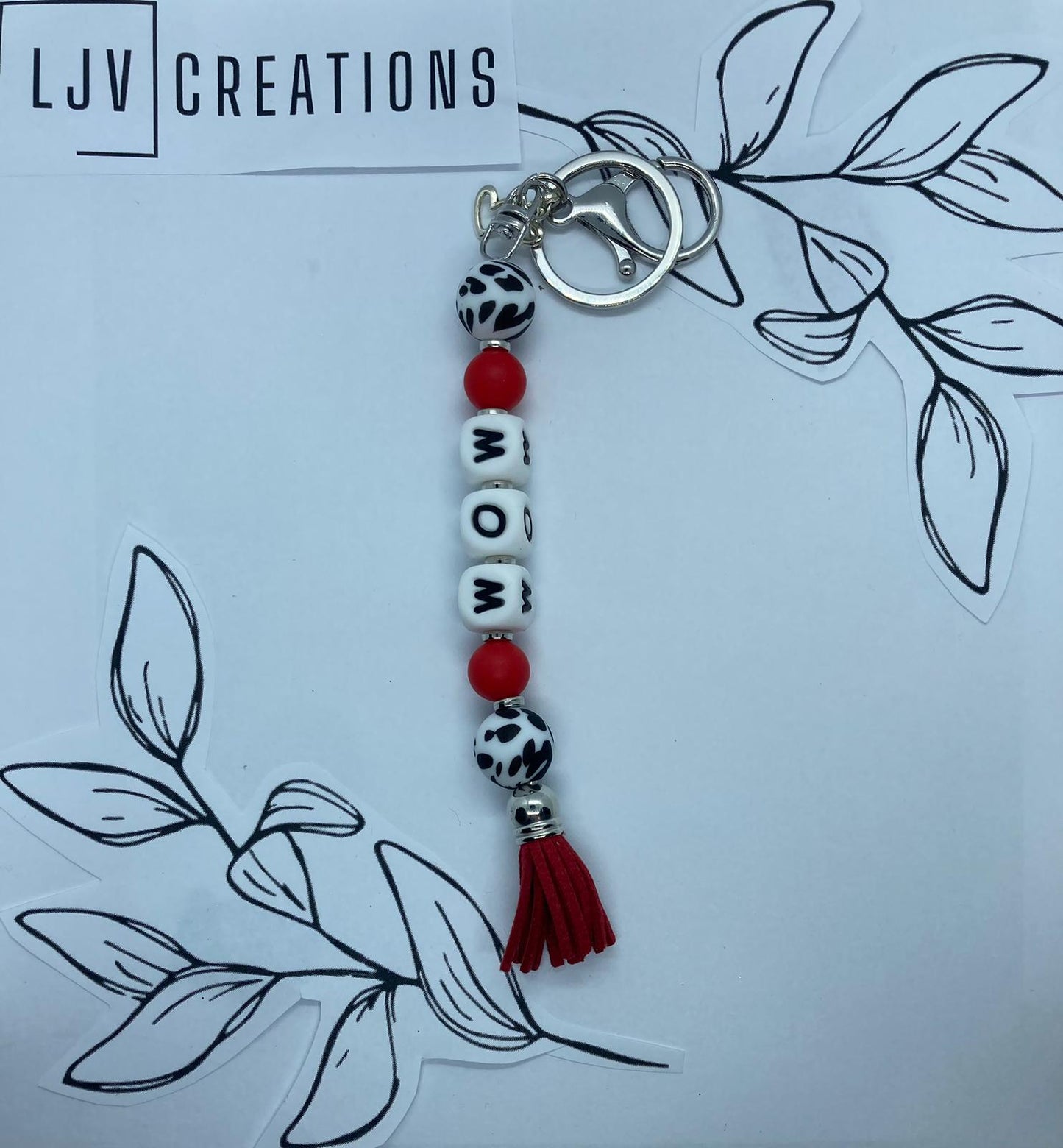 Red & White silicone beaded keychains