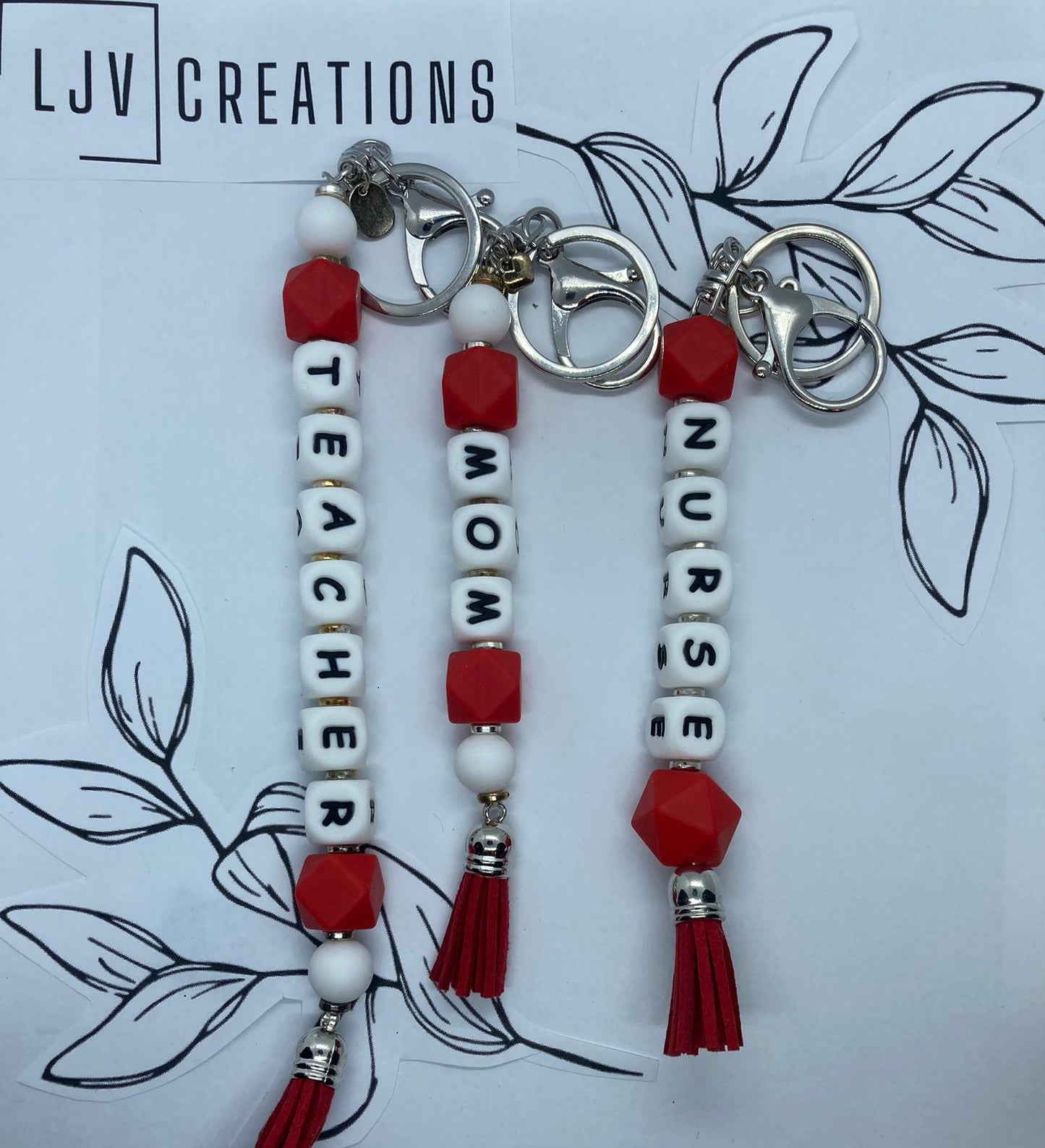 Red & White silicone beaded keychains