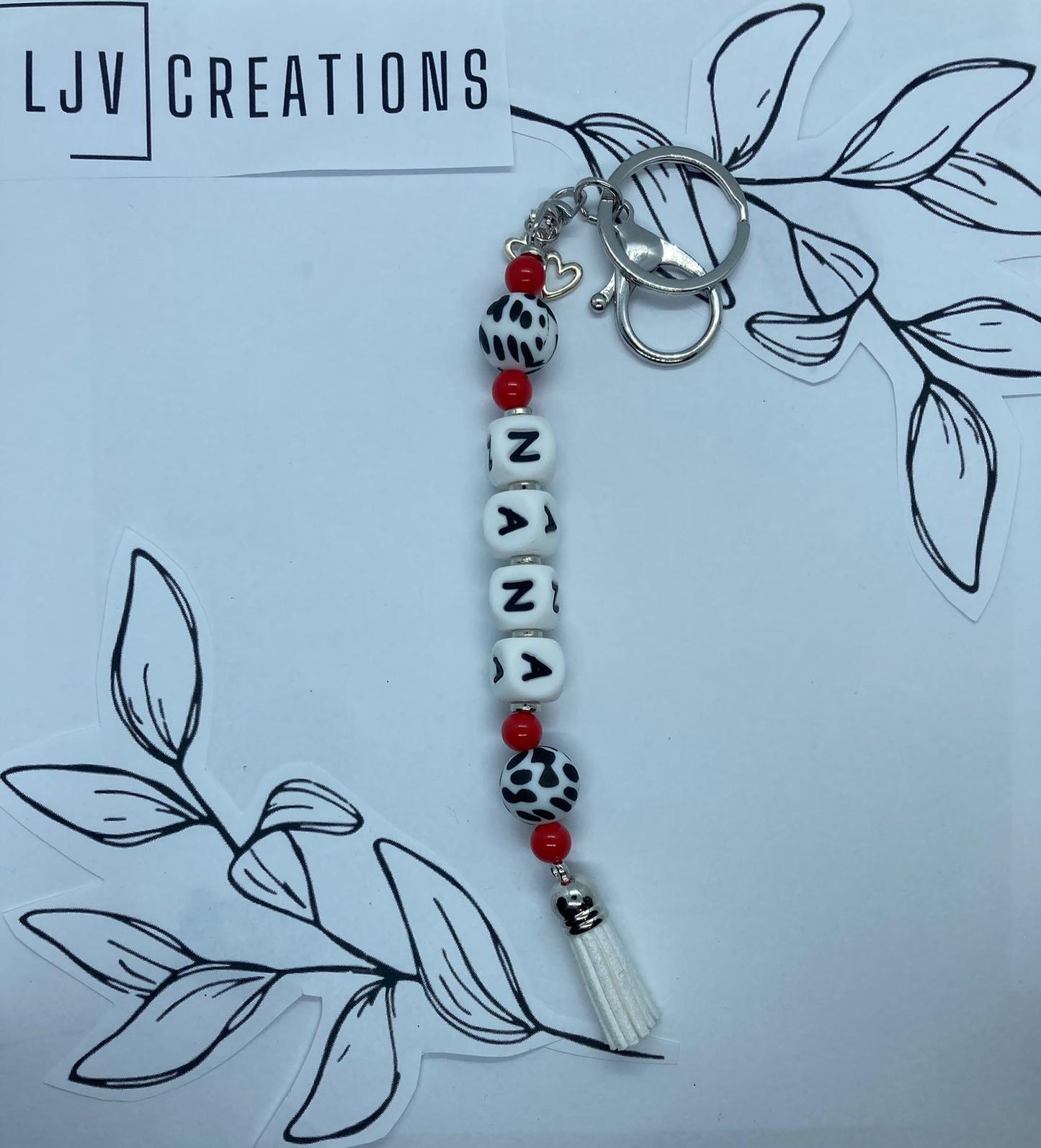 Red & White silicone beaded keychains