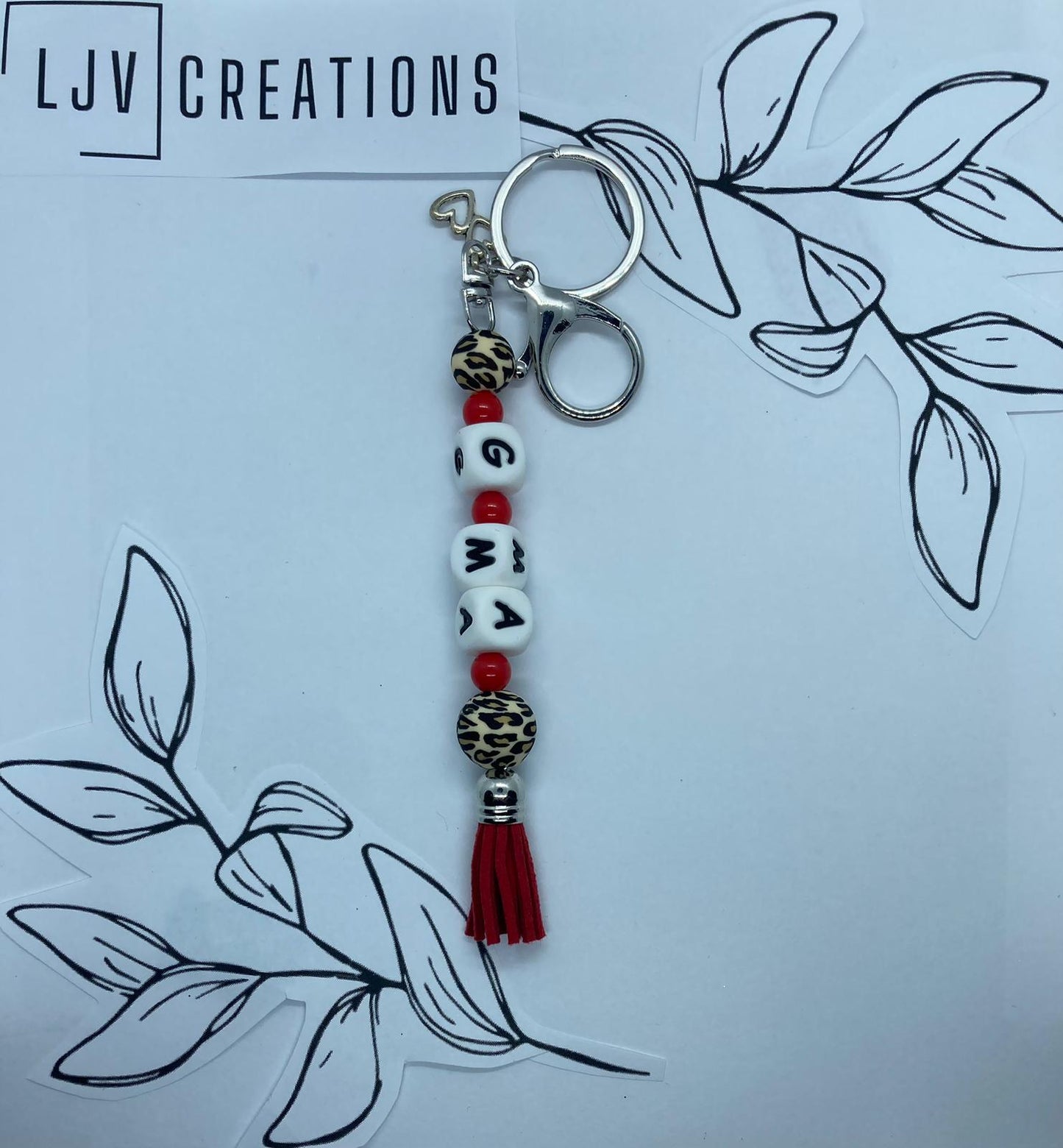 Red & White silicone beaded keychains