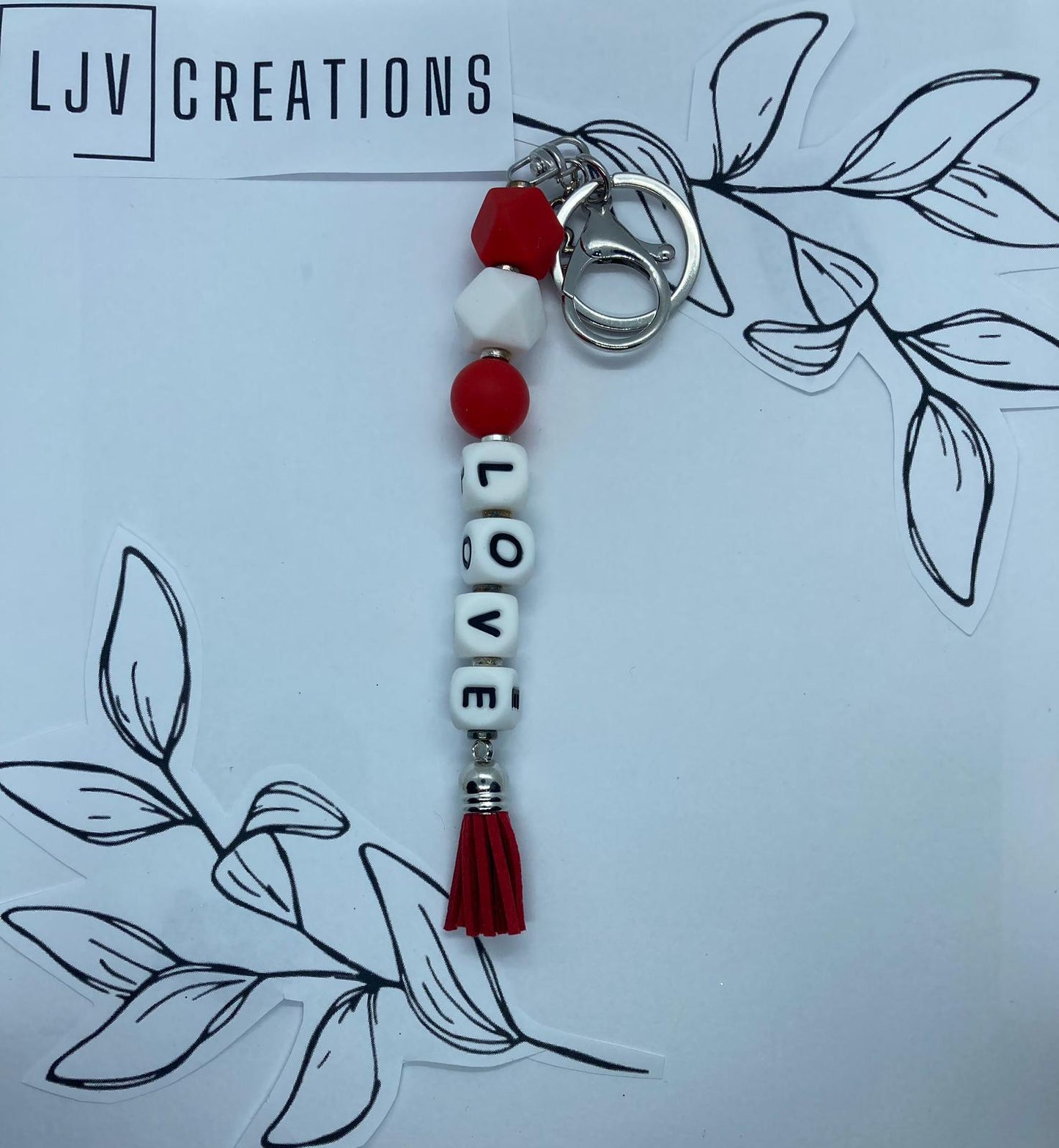 Red & White silicone beaded keychains