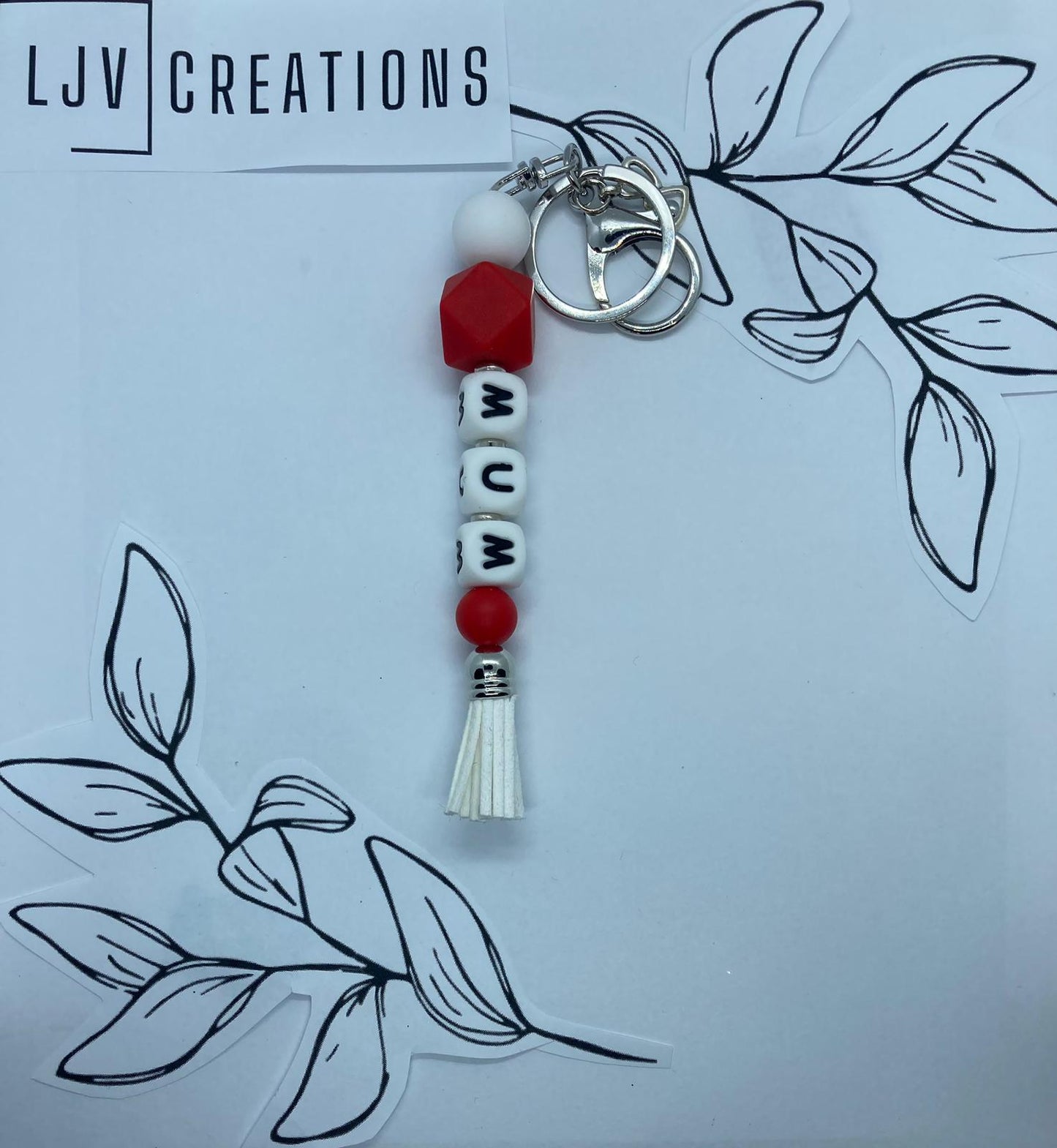 Red & White silicone beaded keychains