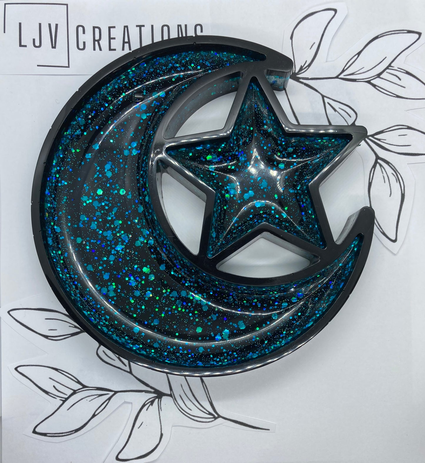 MoonStar Trinket Tray Black w/ Blue Sparkles