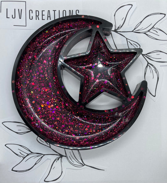 MoonStar Trinket Tray Red-Violet Glitter & Black