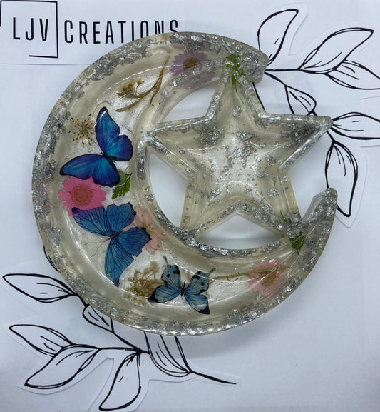 MoonStar Trinket Tray with Butterflies and Flowers