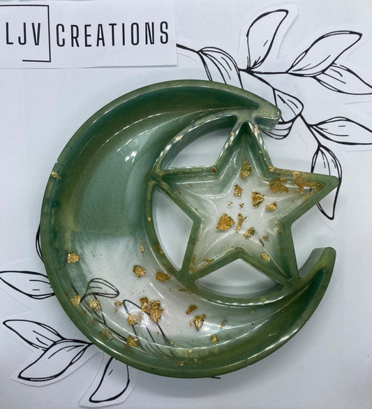 MoonStar trinket tray Moss Green w/ Gold Flakes