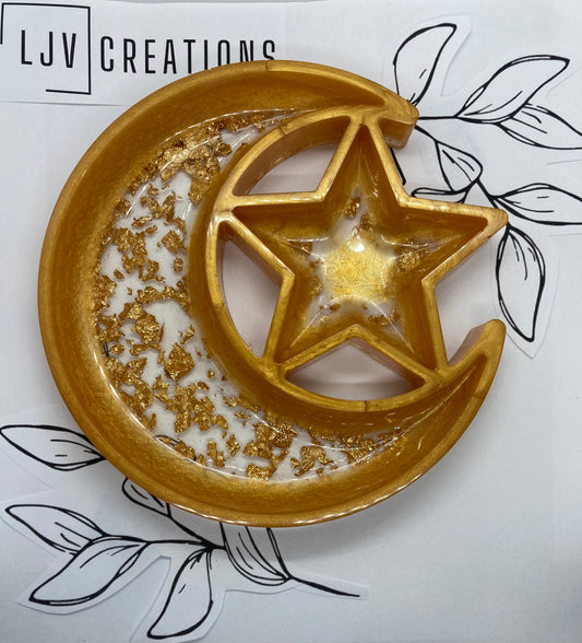 MoonStar Trinket Tray with Gold Mica Powder and Gold Flakes