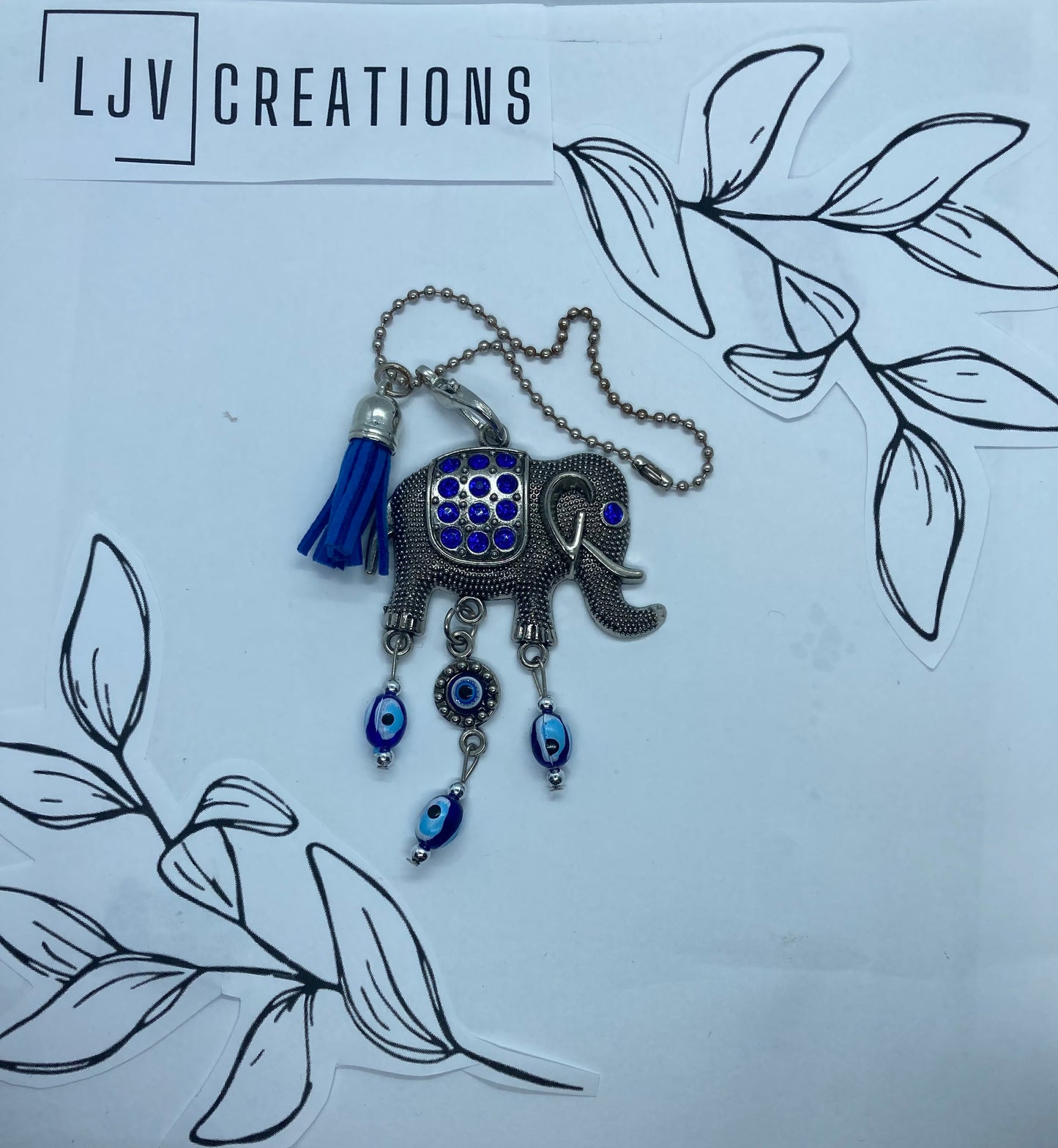 Evil Eye Elephant Rearview Mirror Dangles